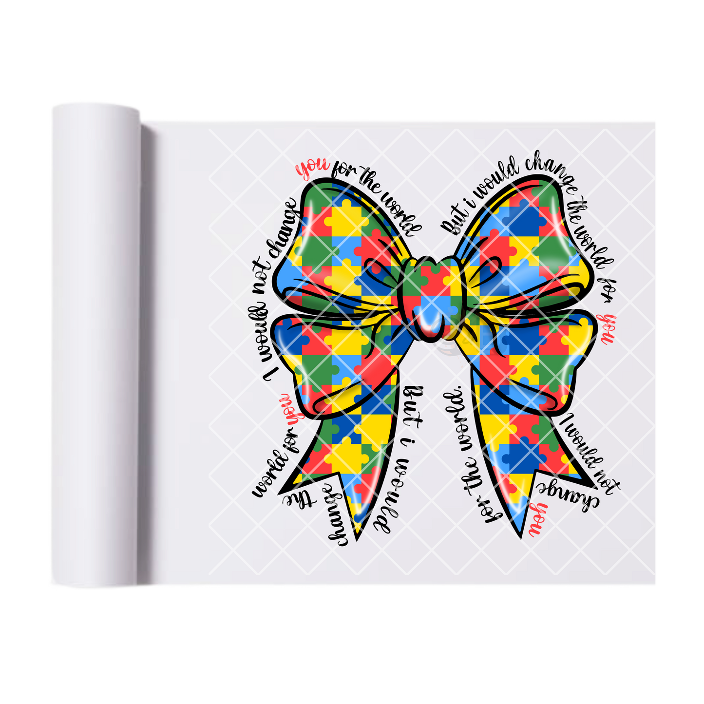 Autism awareness multicolor bow DTF film t shirt transfer