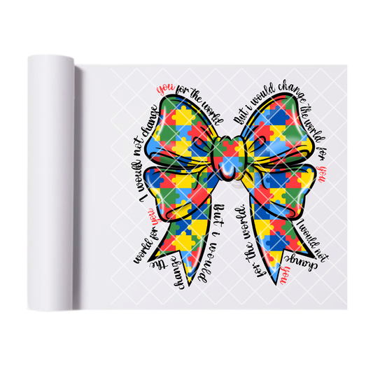 Autism awareness multicolor bow DTF film t shirt transfer