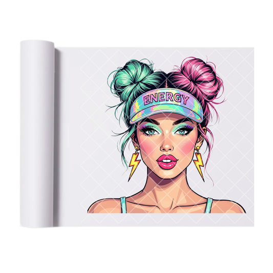 Energy Babe - Ready To Press Print Transfer for Apparel, Cotton, Polyester & Blends - High-Quality Print- Commercial Grade