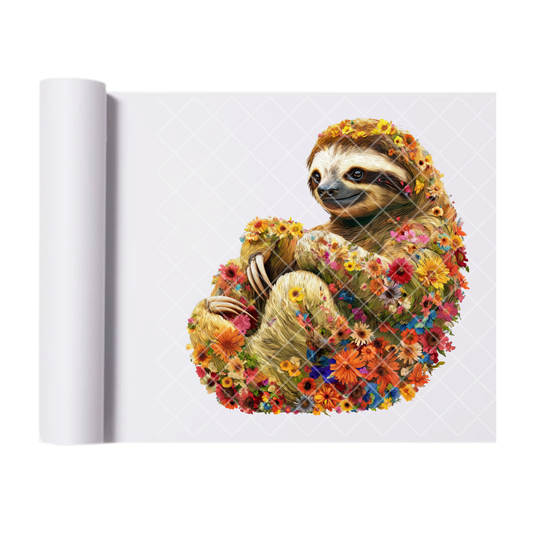 Floral Sloth - Direct Print Film Transfer for Trendy T-Shirts, Cotton, Polyester & Blends - High-Quality Print