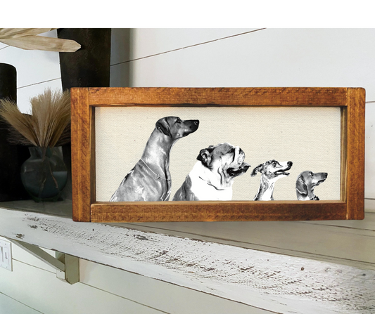 Handcrafted Dog Gang DTF Printed Wood Frame - Charming Wall Decor