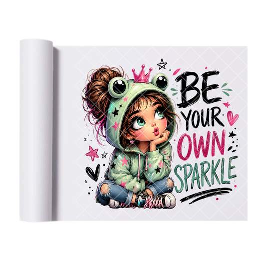 Be Your Own Sparkle Girl Frog - Ready To Press Print Transfer for Apparel, Cotton, Polyester & Blends - High-Quality Print- Commercial Grade