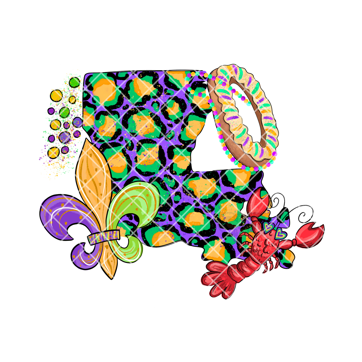 Mardi Gras animal print with lobster PNG