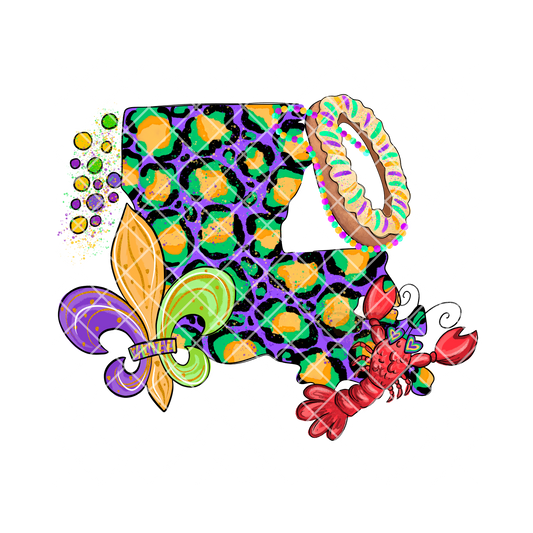 Mardi Gras animal print with lobster PNG