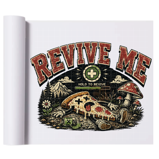 Revive Me Pizza Guy - Direct Print Film Transfer for Trendy T-Shirts, Cotton, Polyester & Blends - High-Quality Print