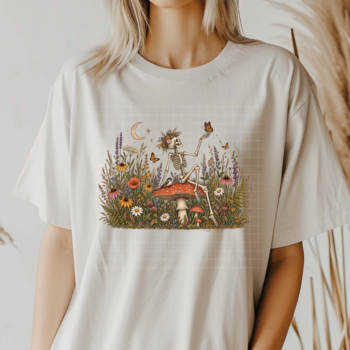 Flower mushroom skeleton - Premium Graphic T-Shirt for Casual Wear