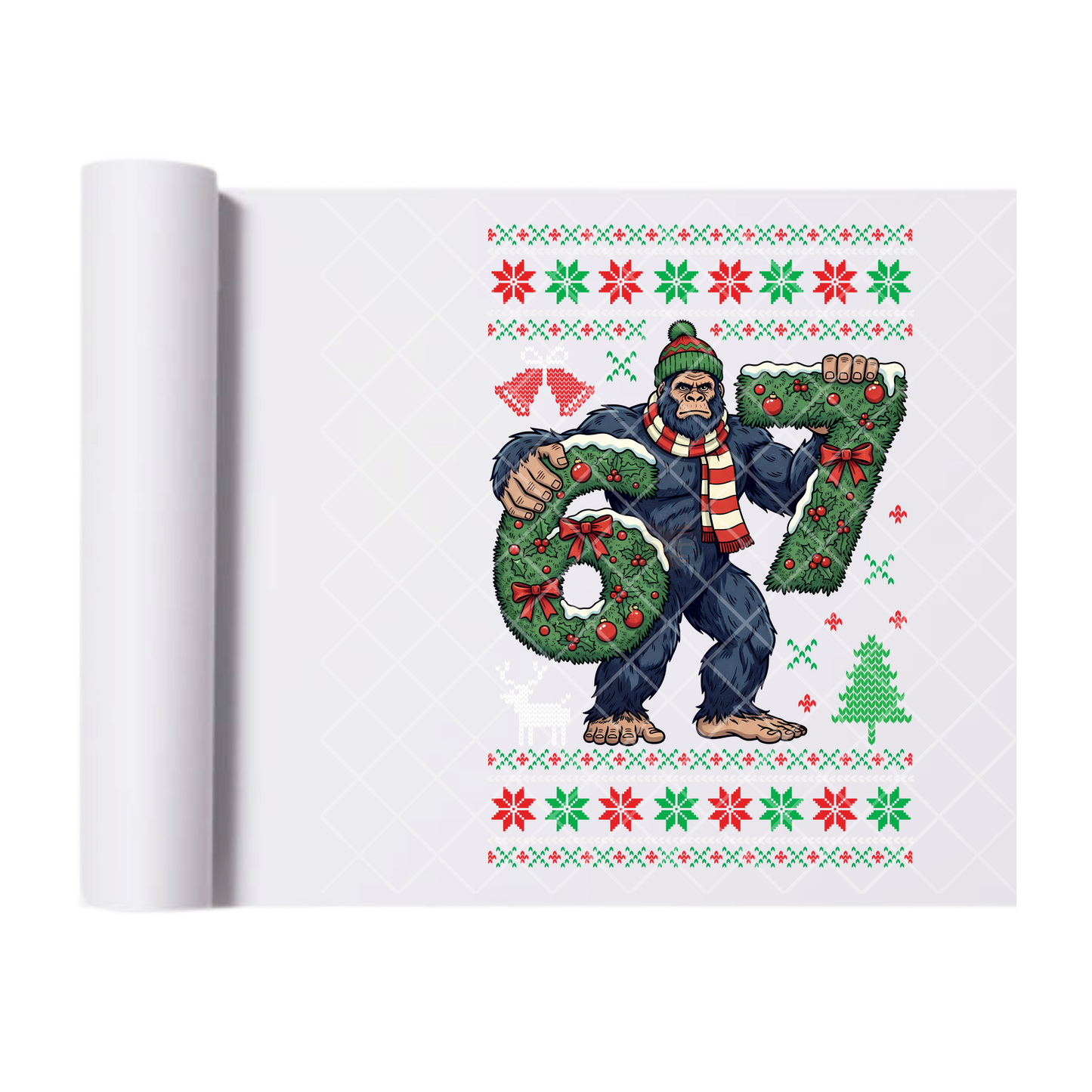6 7 Holiday Sasquatch - Direct-To-Film Heat Transfer for T-Shirts, Cotton, Polyester & Blends - High-Quality Print