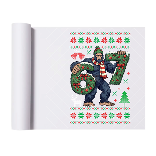 6 7 Holiday Sasquatch - Direct-To-Film Heat Transfer for T-Shirts, Cotton, Polyester & Blends - High-Quality Print