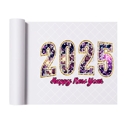 Purple bedazzled 2025 new year film t shirt transfer