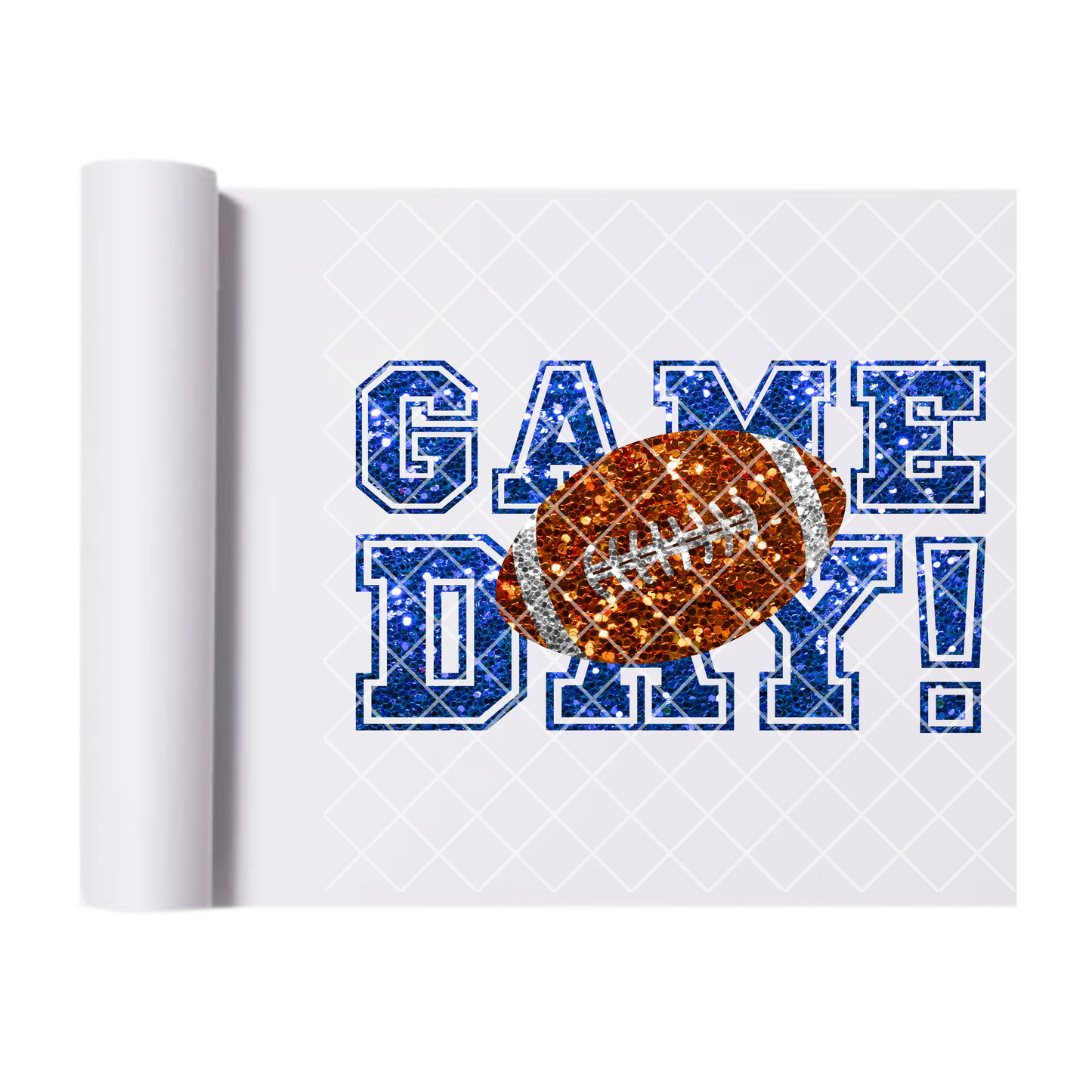 Glitter game day football blue font DTF film t shirt transfer