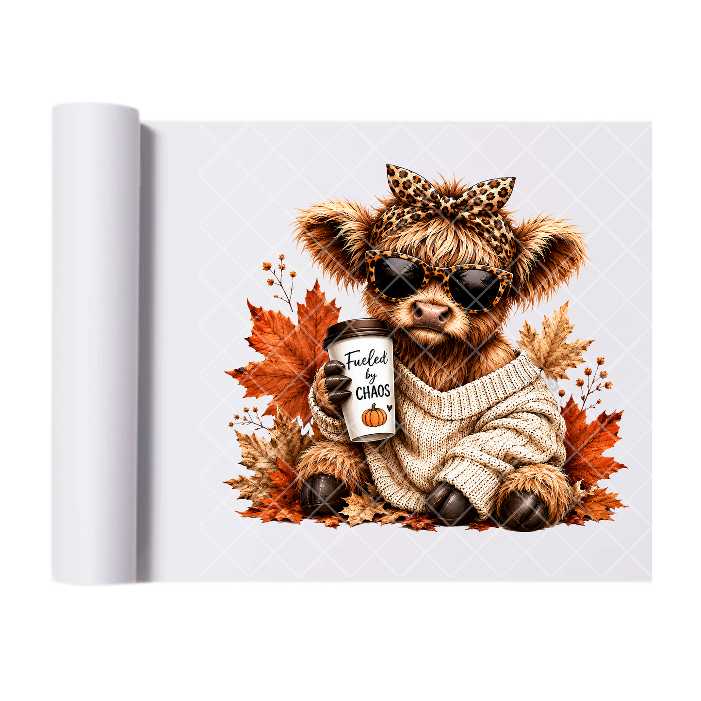 Highland Cow Coffee and Fall - Ready To Press Print Transfer for Apparel, Cotton, Polyester & Blends - High-Quality Print- Commercial Grade
