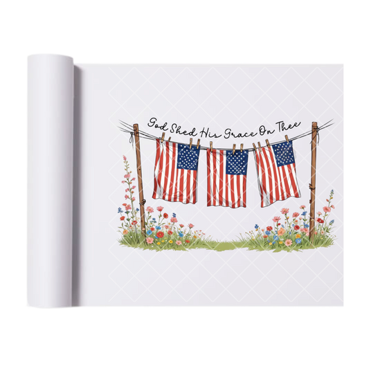 Shed Grace US Flags On Dry Line - Direct Transfer Print, Ready To Press For T-Shirts, Cotton, Polyester & Blends - Tshirt Business Quality