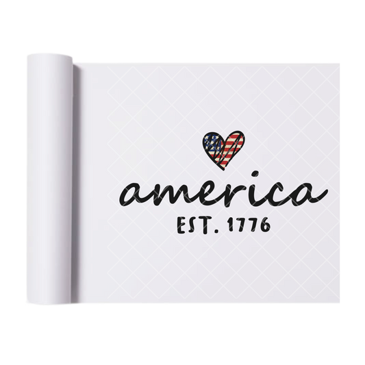 America Relaxed Font Flag Heart - Direct Print Film Transfer for Trendy T-Shirts, Cotton, Polyester & Blends - High-Quality Print