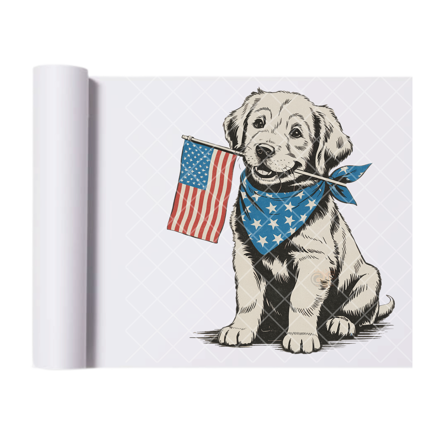 Lab Puppy American Flag - Direct Transfer Print, Ready To Press For T-Shirts, Cotton, Polyester & Blends - Tshirt Business Quality