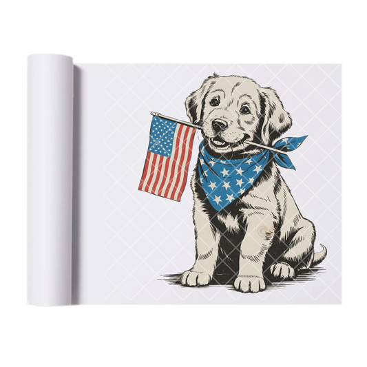 Lab Puppy American Flag - Direct Transfer Print, Ready To Press For T-Shirts, Cotton, Polyester & Blends - Tshirt Business Quality