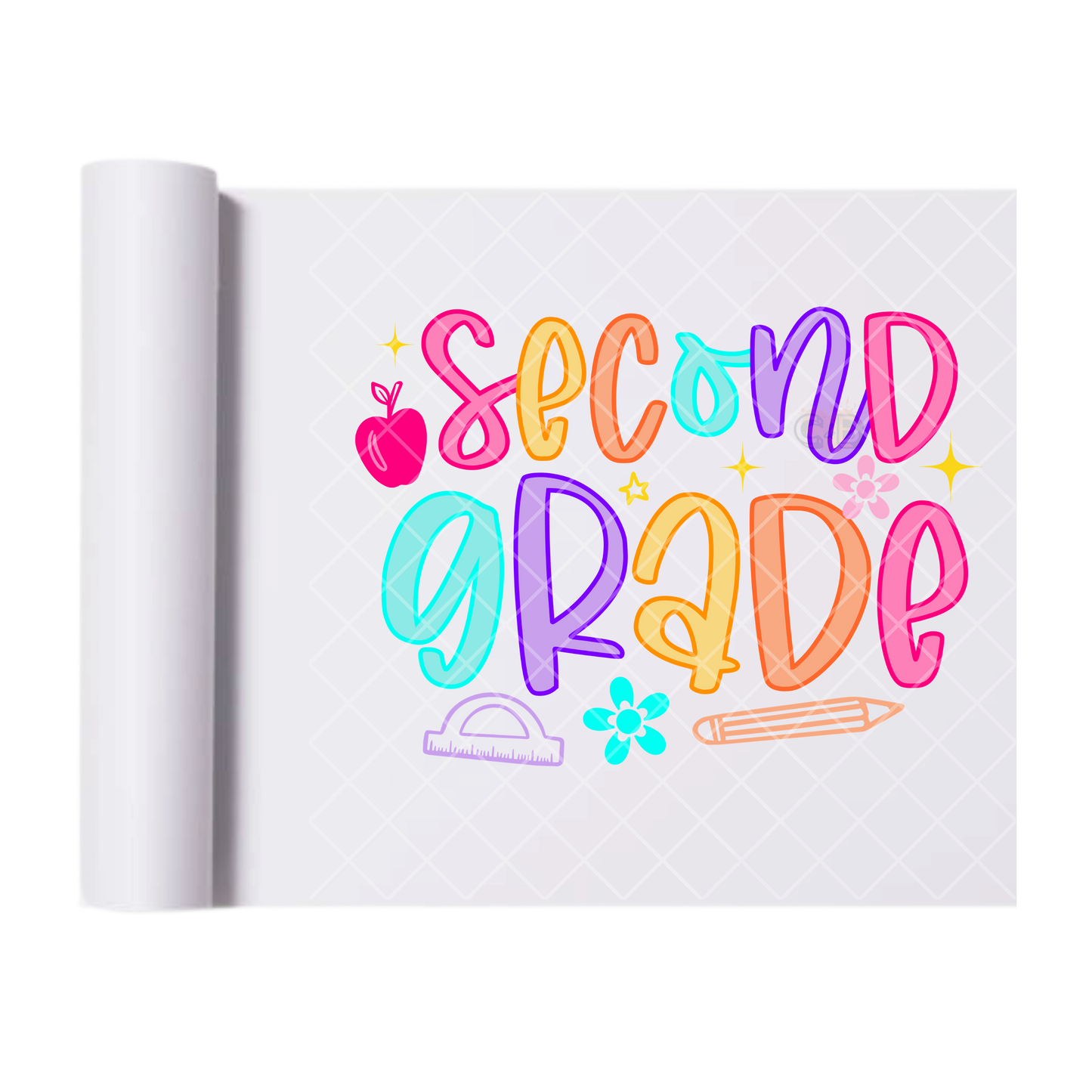 Second Grade Neon Outline - Direct Print Film Transfer for T-Shirts, Cotton, Polyester & Blends - High-Quality Print
