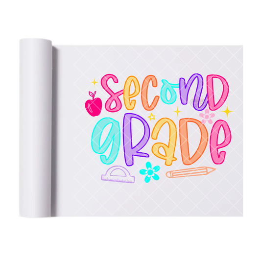Second Grade Neon Outline - Direct Print Film Transfer for T-Shirts, Cotton, Polyester & Blends - High-Quality Print