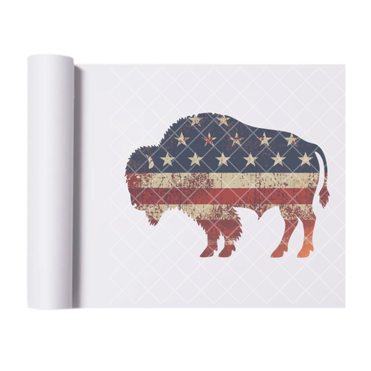 Buffalo American Flag Cutout - Direct Print Film Transfer for Trendy T-Shirts, Cotton, Polyester & Blends - High-Quality Print
