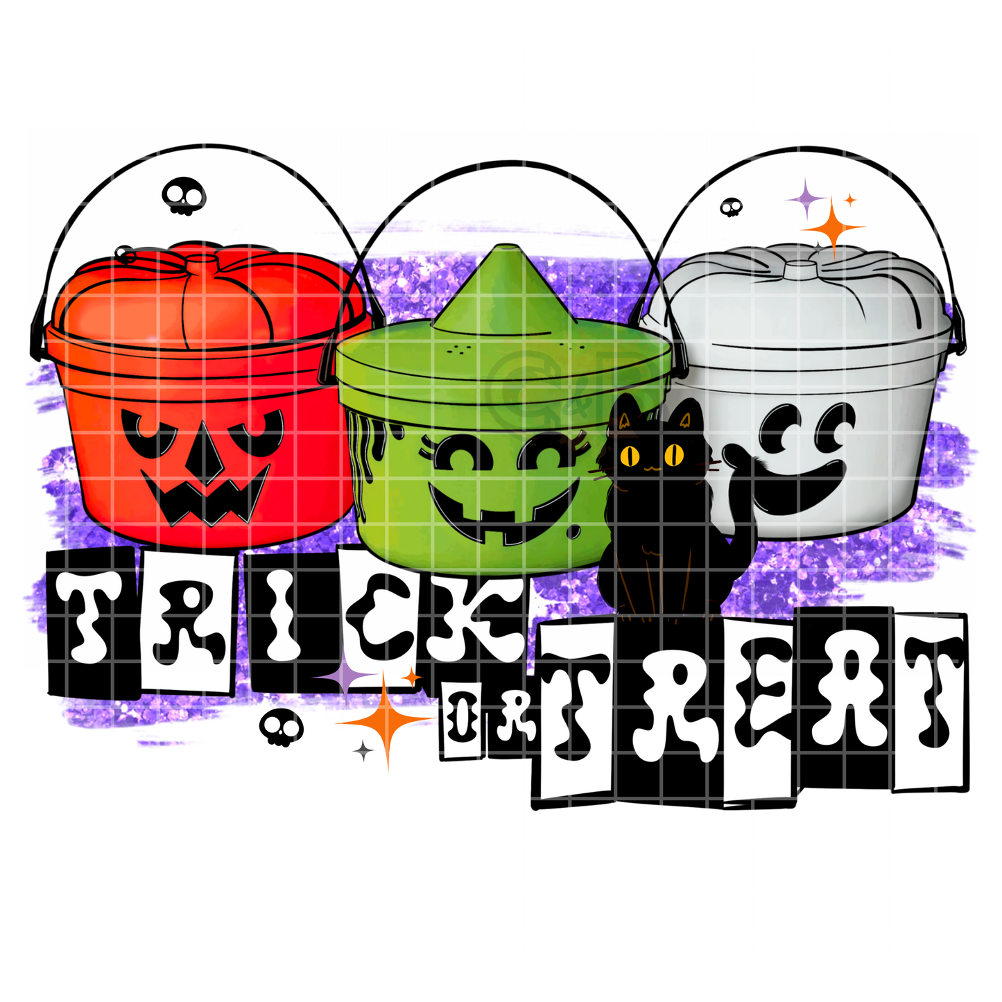 Trick Or Treat Buckets Black Cat T-Shirt