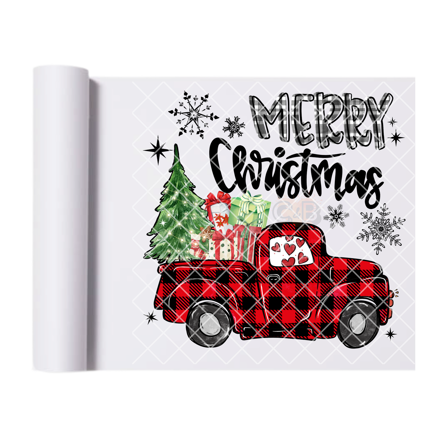 Merry christmas red plaid pick up truck film t shirt transfer