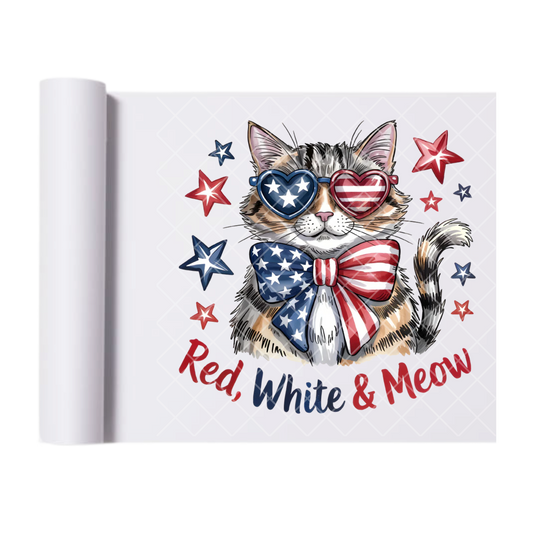 Red White And Meow - Direct Transfer Print, Ready To Press For T-Shirts, Cotton, Polyester & Blends - Tshirt Business Quality