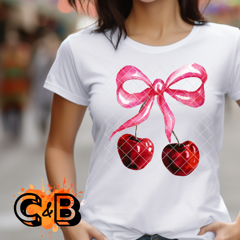 Cherry pink ribbon watercolor DTF transfer-high quality transfer for printing
