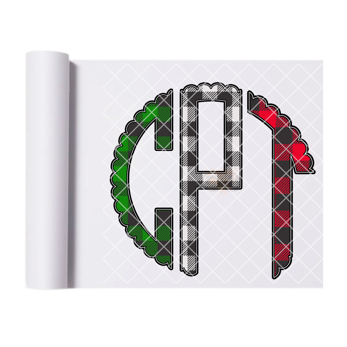 Custom Christmas Monogram Green/White/Red Plaid DTF Transfer