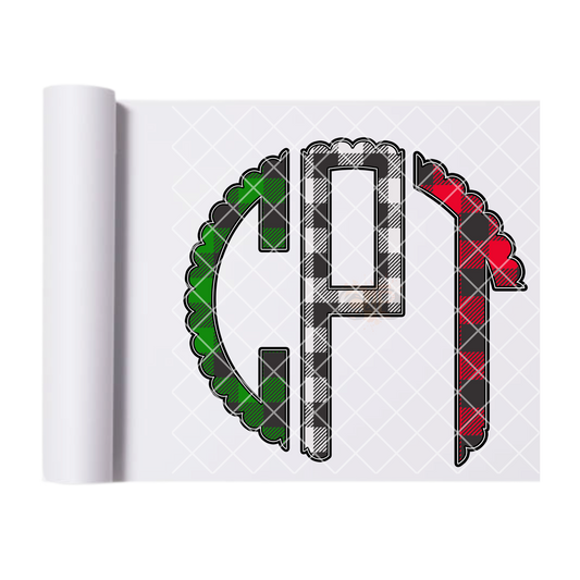 Custom Christmas Monogram Green/White/Red Plaid DTF Transfer