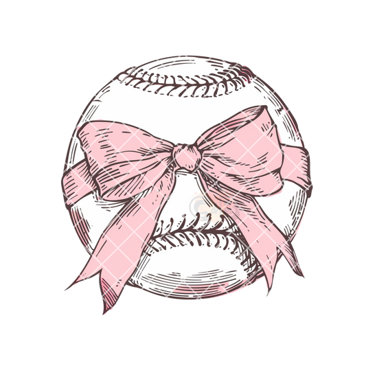 Baseball with pink ribbon bow PNG