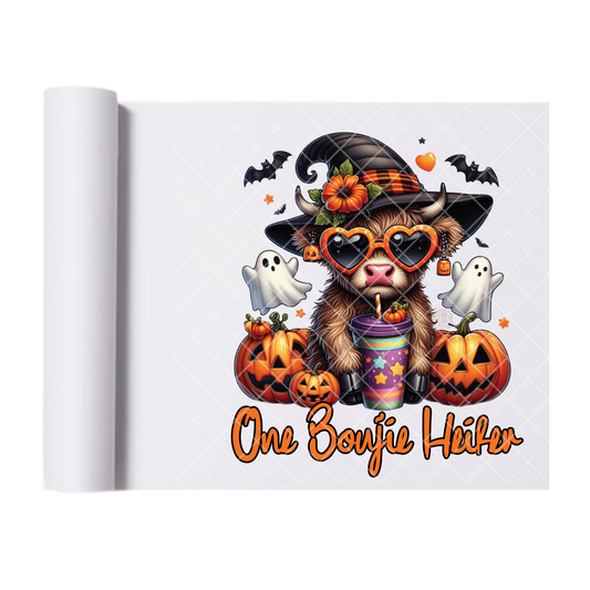 Boujie Highland Halloween Cow - Ready To Press Print Transfer for Apparel, Cotton, Polyester & Blends - High-Quality Print- Commercial Grade