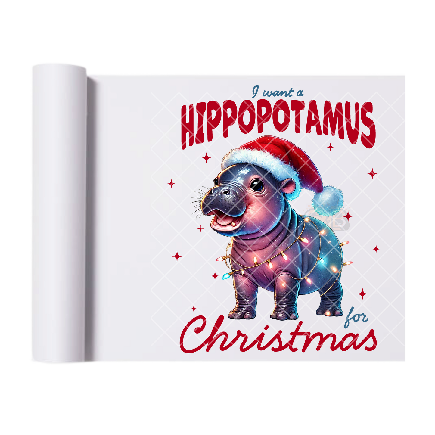 Hippopotamus For Christmas DTF Transfer