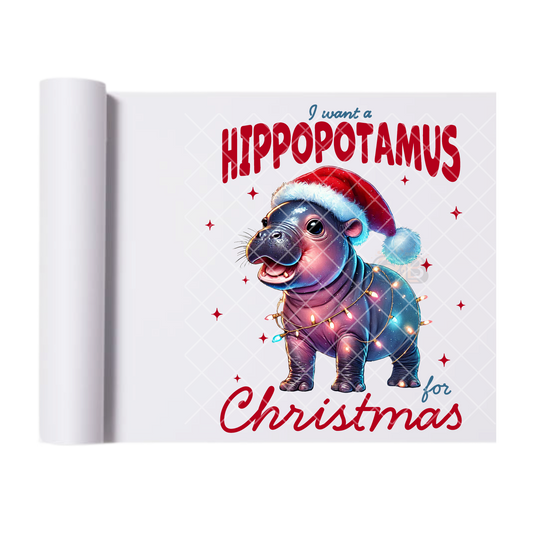 Hippopotamus For Christmas DTF Transfer