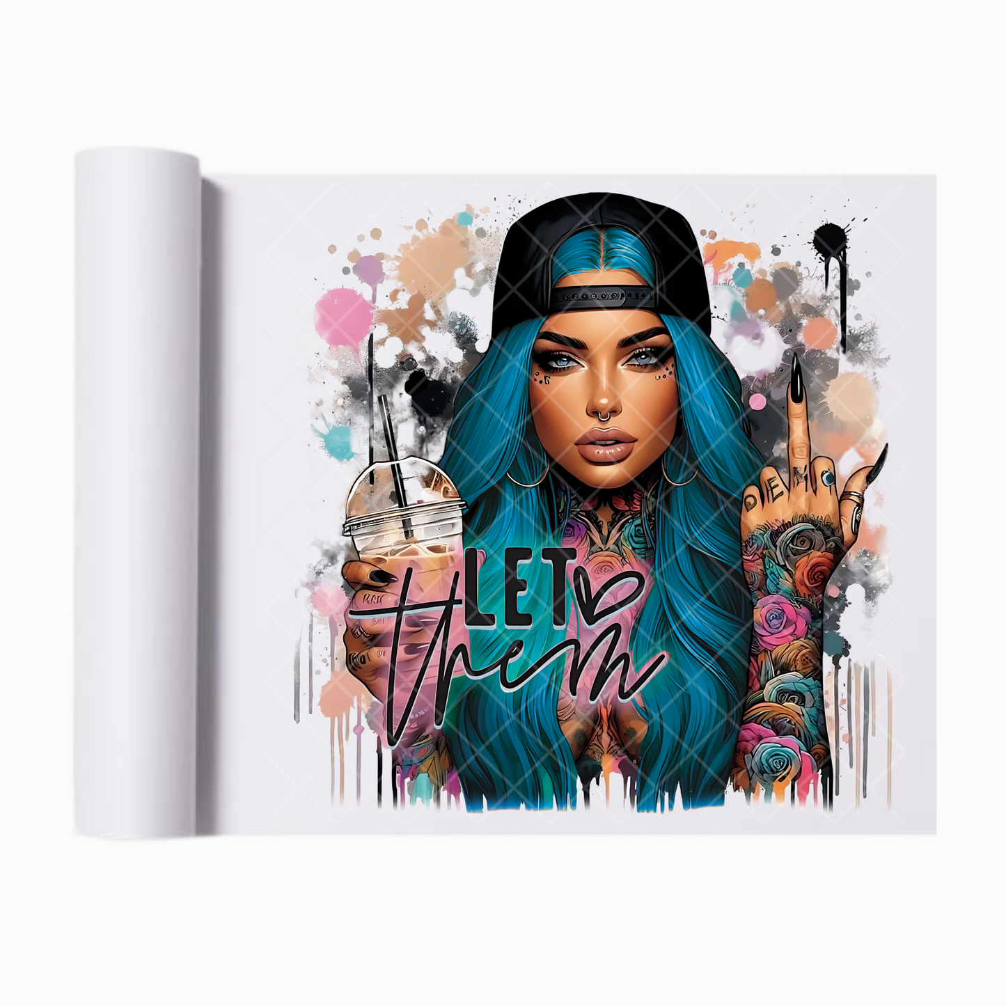 Let Them Babe Blue Hair - Ready To Press Print Transfer for Apparel, Cotton, Polyester & Blends - High-Quality Print- Commercial Grade