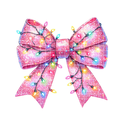 Pink Bow With Christmas Lights PNG