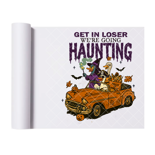 Get In Were Haunting - Ready To Press Print Transfer for Apparel, Cotton, Polyester & Blends - High-Quality Print- Commercial Grade