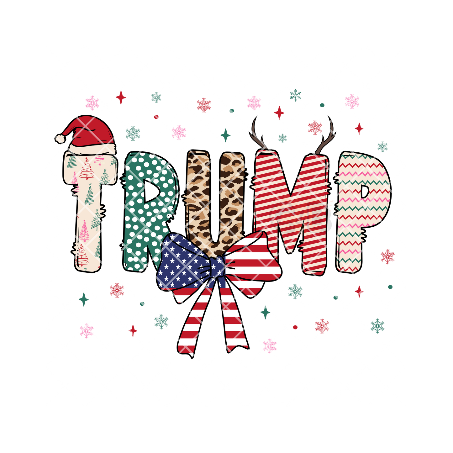 Trump multi pattern Christmas American flag bow PNG