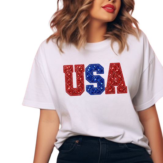 Faux Stitched USA - T-Shirt, Premium Graphic, Trendy T-Shirt for Casual Wear