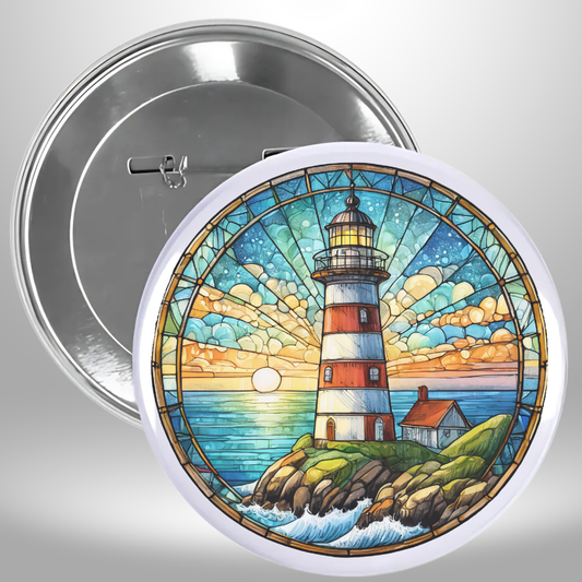 Lighthouse Stained Glass Sunrise Pinback Button