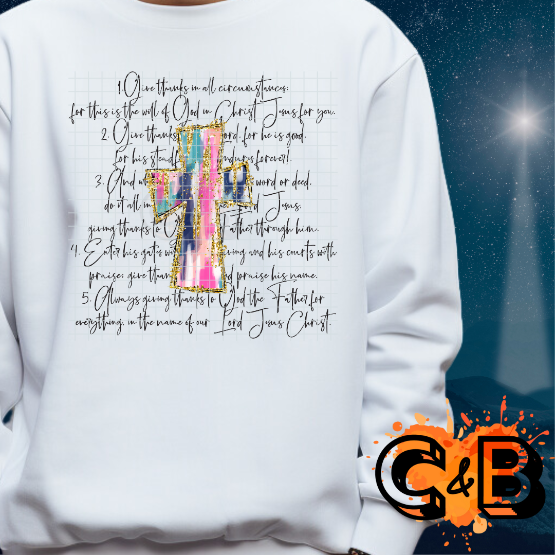 Multi-Color Cross Give Thanks T-Shirt