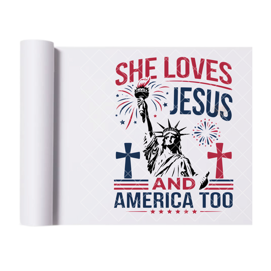 She Loves Jesus - Direct Print Film Transfer for T-Shirts, Cotton, Polyester & Blends - High-Quality Print