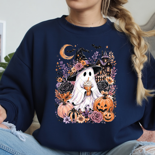 Wholesome Ghost Witch with Floral - Premium Graphic T-Shirt for Casual Wear