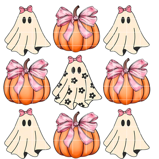 Ghosts, Pumpkins And Bows PNG