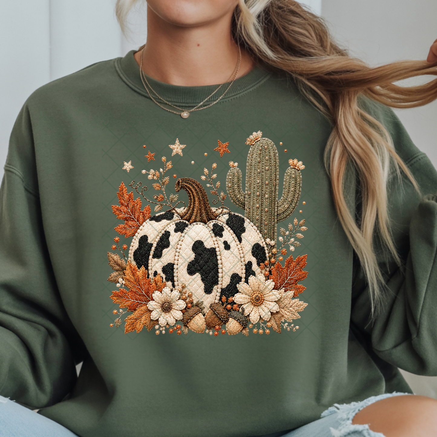 Cow Print Pumpkin and Cactus - Premium Graphic T-Shirt for Casual Wear