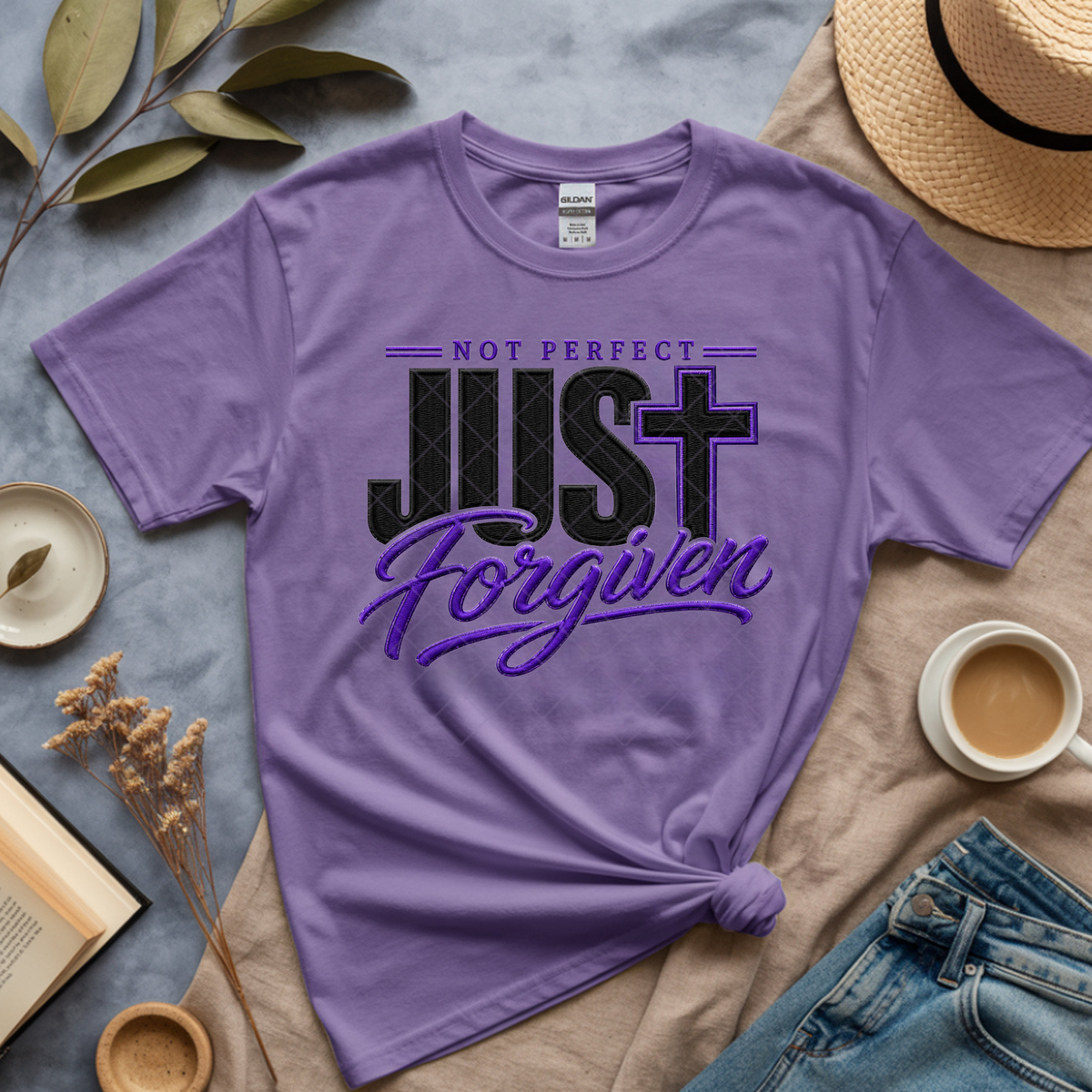 Faux Stitch Forgiven Black and Purple - Premium Graphic T-Shirt for Casual Wear