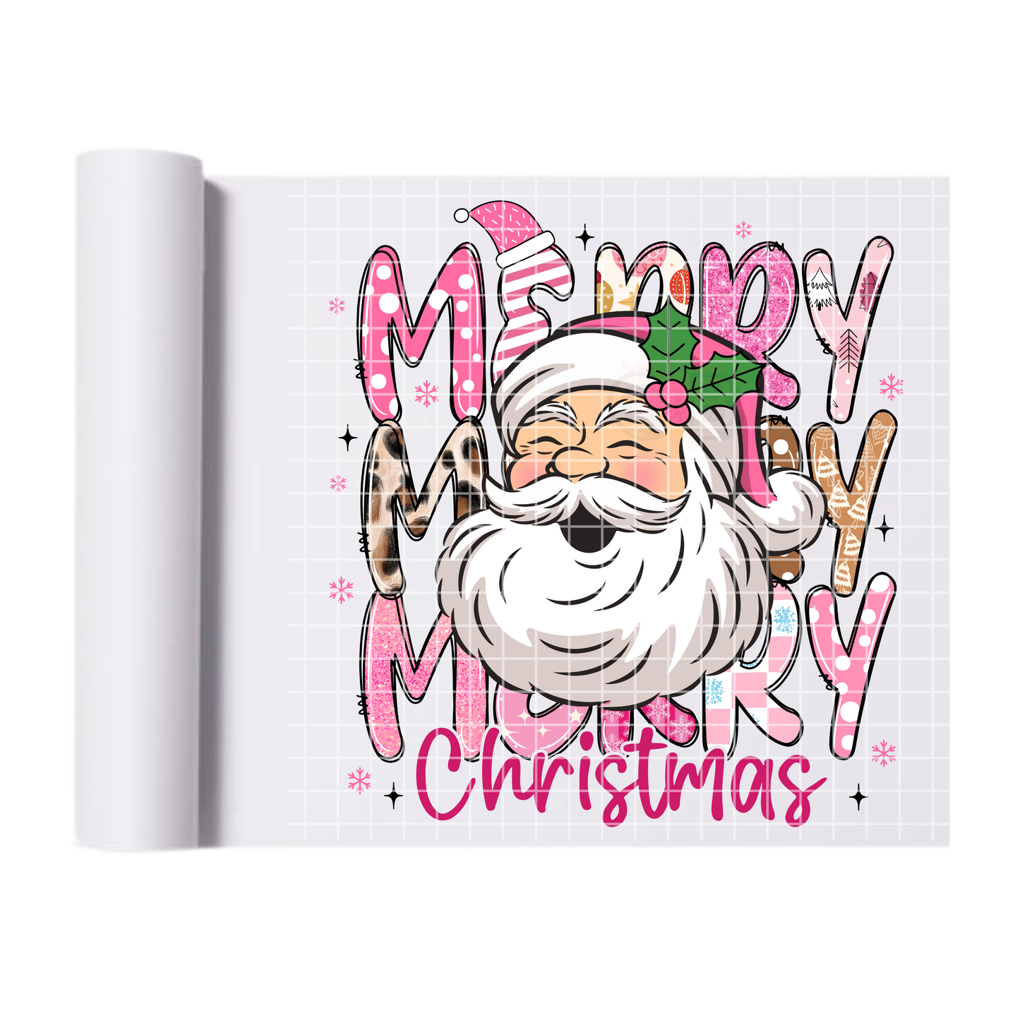 Merry Christmas Pink Pattern Santa DTF Transfer