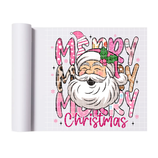 Merry Christmas Pink Pattern Santa DTF Transfer