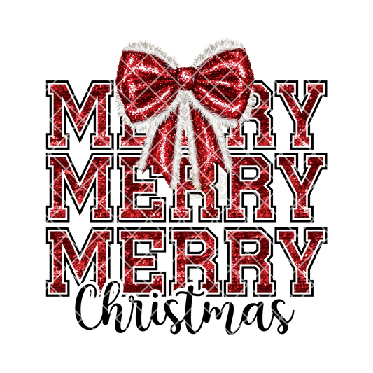 Red Glitter Merry Christmas Bow PNG