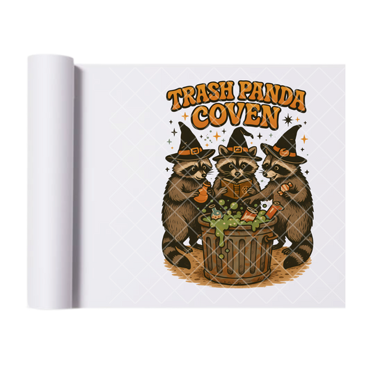 Trash Panda Coven Halloween - Ready To Press Print Transfer for Apparel, Cotton, Polyester & Blends - High-Quality Print- Commercial Grade