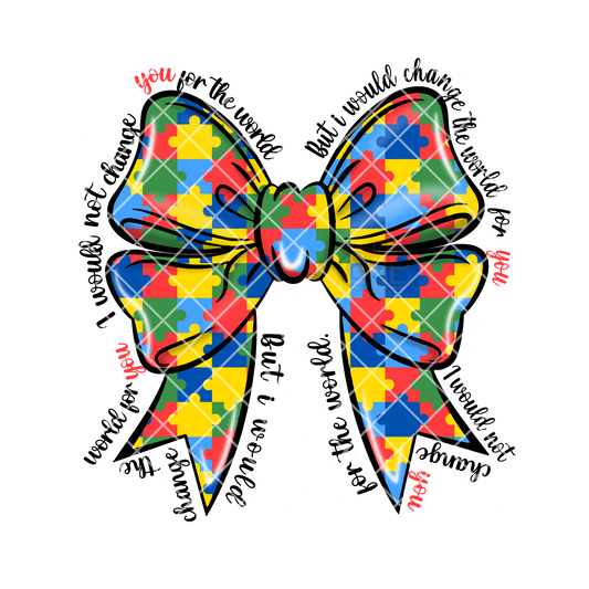Autism awareness multicolor bow PNG