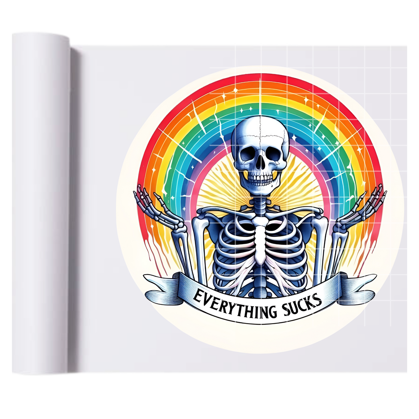 Everything Sucks Rainbow Skeleton DTF Transfer